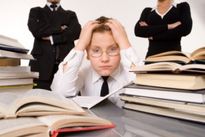 Parents teaching their tired son