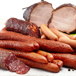 Smoked meat and sausages salami