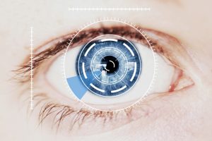 Security Retina Scanner on Intense Blue Human Eye