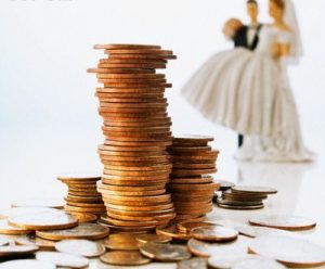 Stack of Coins and Bride and Groom Wedding Cake Decorations
