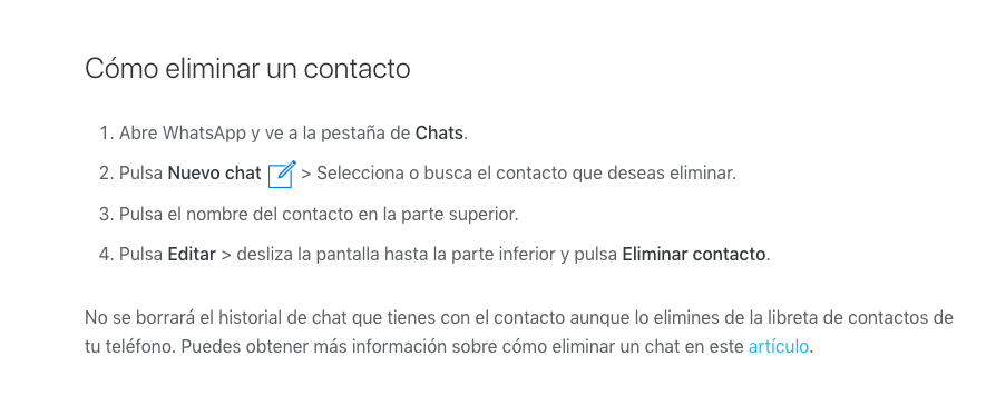 eliminar un contacto de WhatsApp 