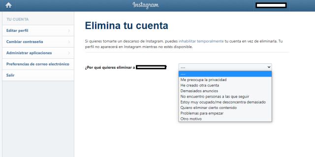 eliminar una cuenta de Instagram 
