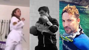 Shakira Dani martin y david bisbal practicando boxeo artes marciales y buceo