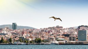 Coastline of the Spanish city of Vigo seen from the sea