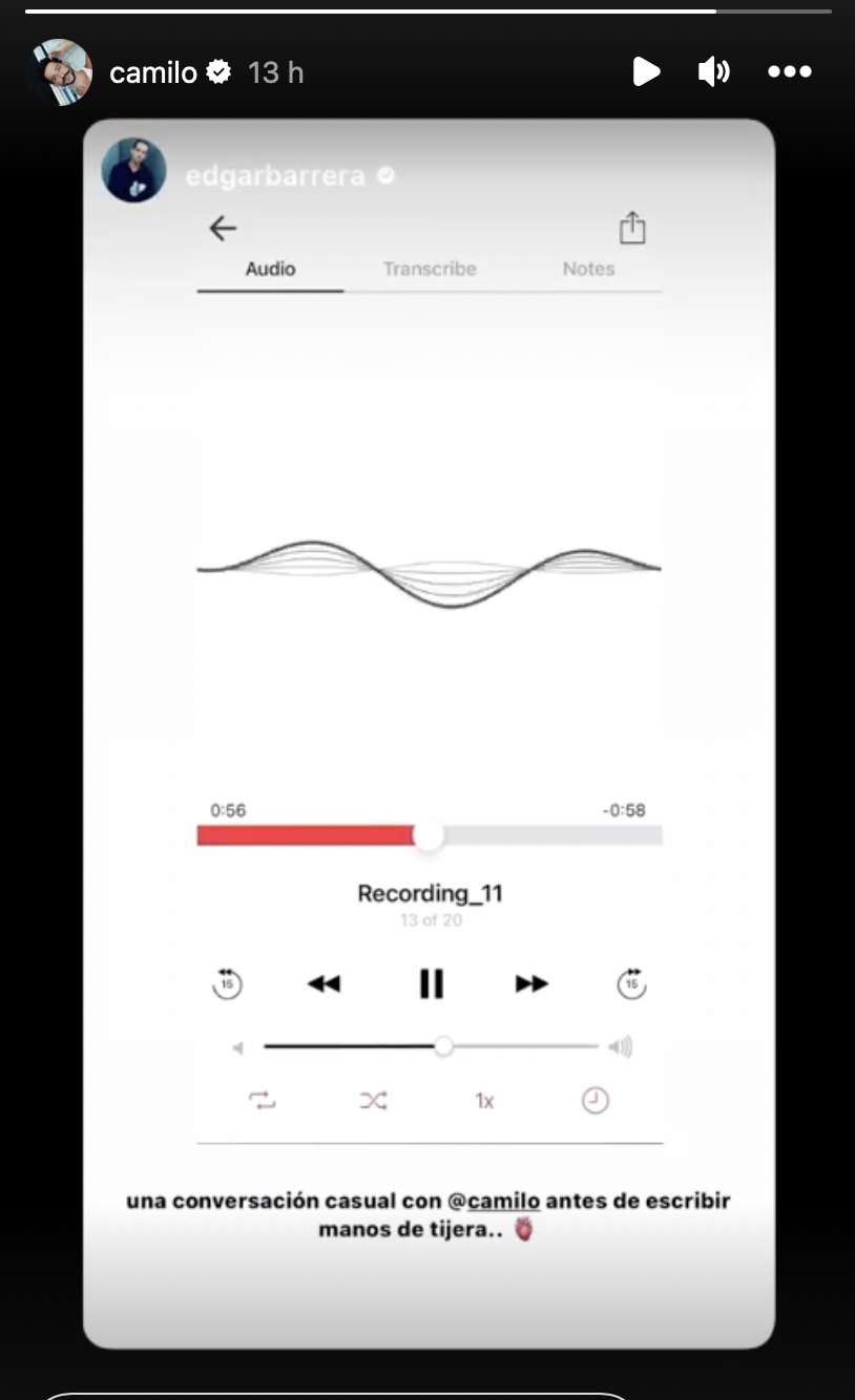 Camilo publica una conversación con sus productor