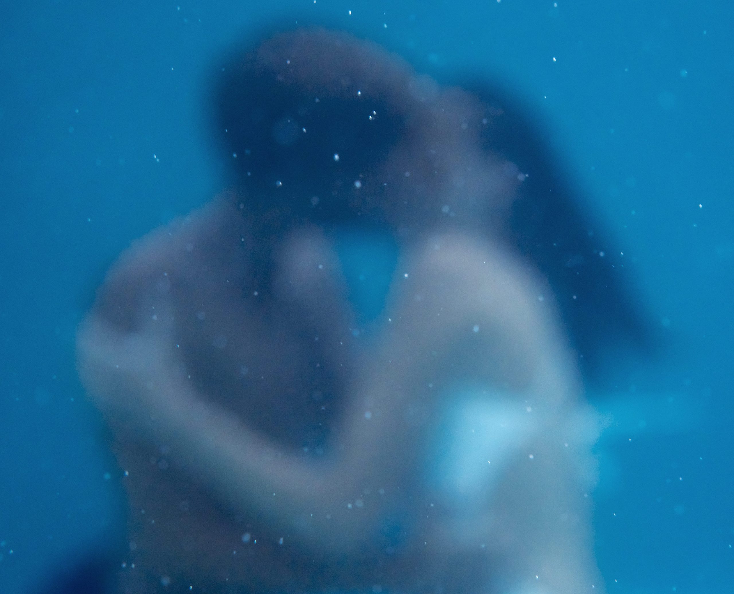 Dos personas se dan un beso apasionado bajo el agua.