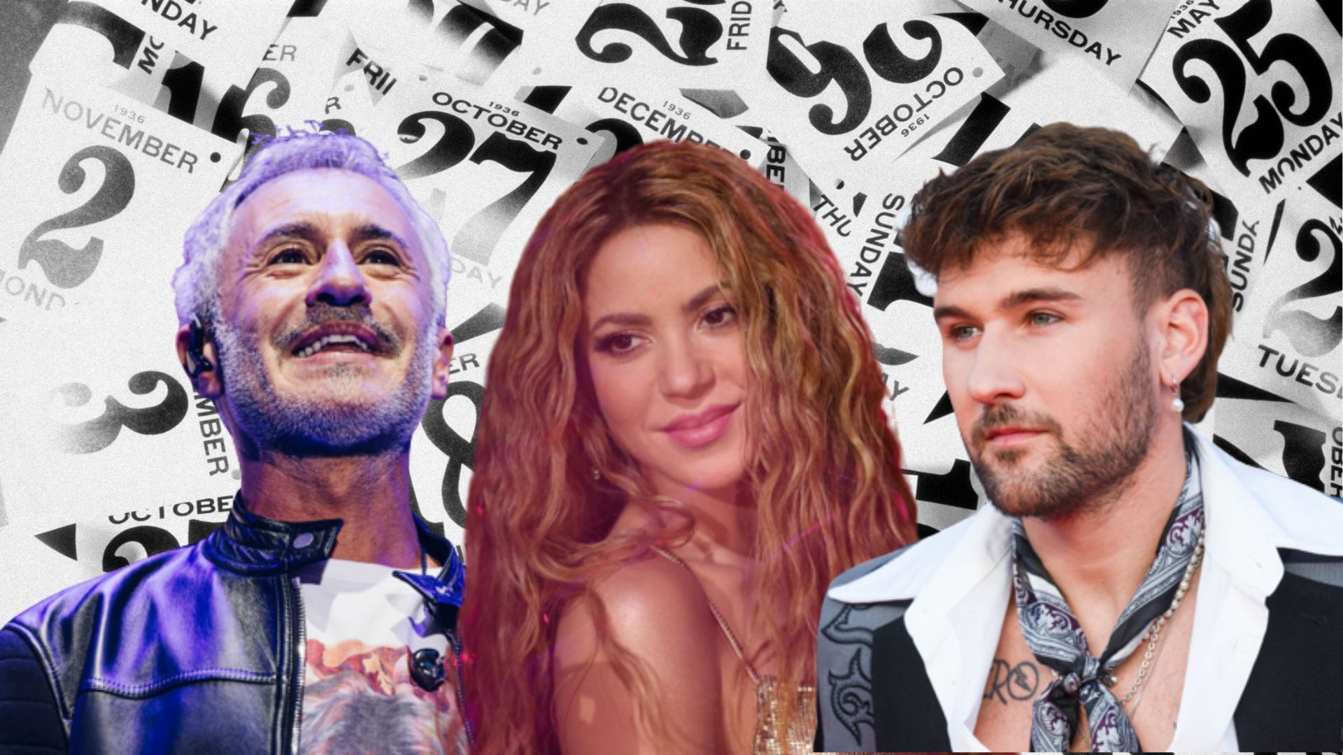 Collage artistas Sergio Dalma, Shakira y Dani Fernández