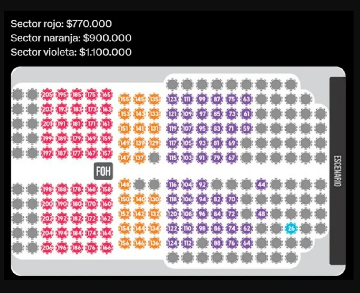 Mapa de las entradas para Luis Miguel que circula por redes sociales