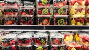 Fresh fruit boxes in a market