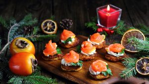 salmon snack on potato pancake