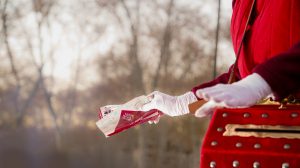 Children letter waiting to deliver letter to the king. Three Magic Kings in the parade, spanish wise men. Christmas celebration