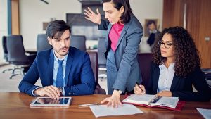 Manager is shouting to employee after his mistake in the CEO office