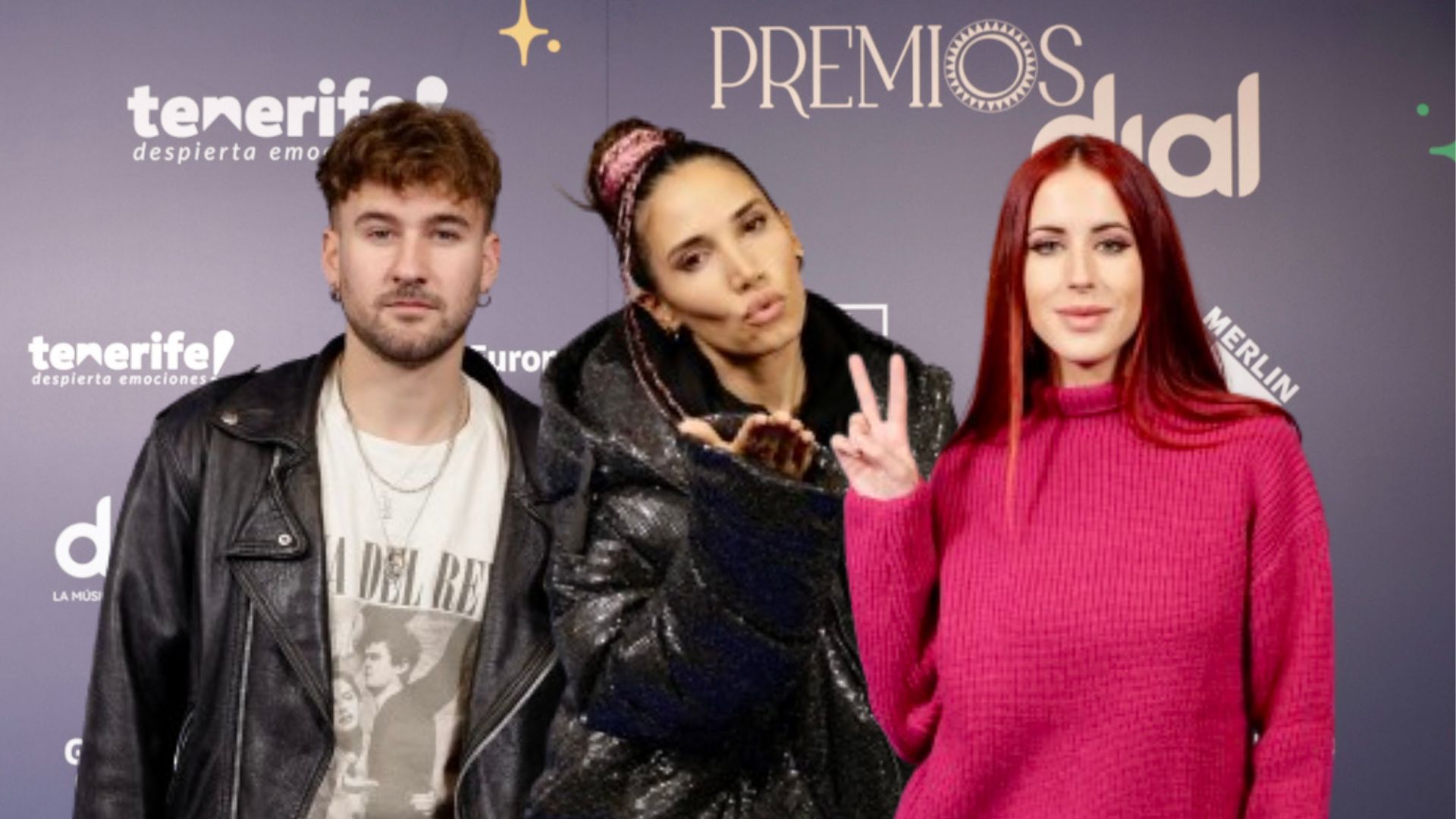 Dani Fernández, India Martínez y Vicco en la rueda de prensa de Premios Dial Tenerife