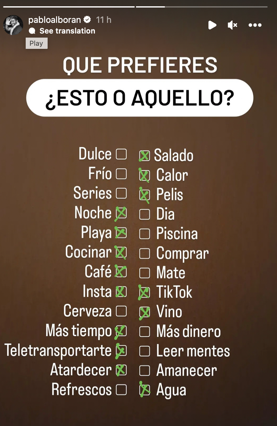 Historias de Instagram de Pablo Alborán