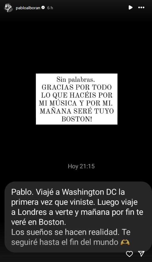 Pablo Alborán captura de una seguidora