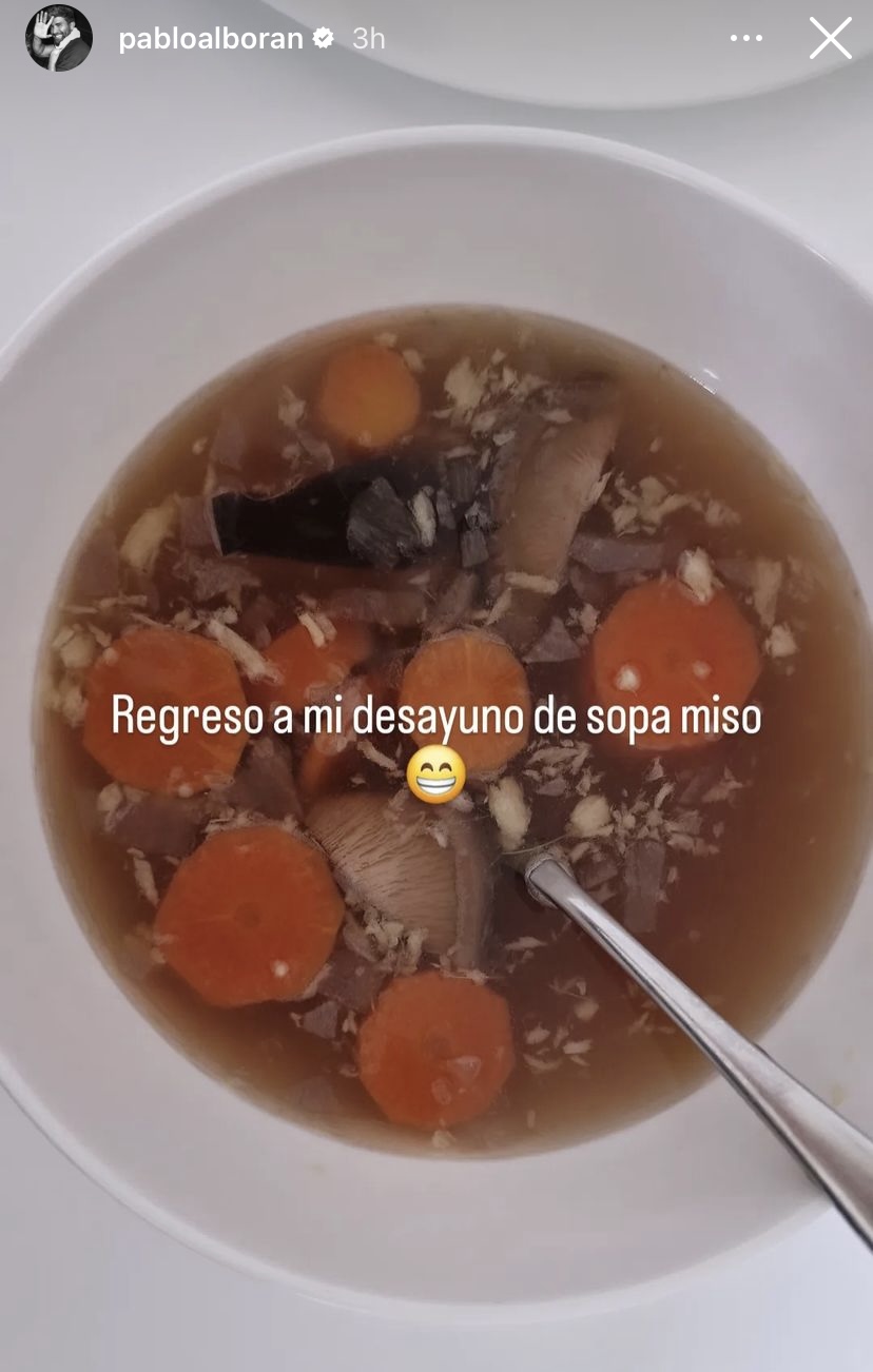 Sopa miso Pablo Alborán en stories de Instagram