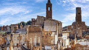 Ruined church destroyed by bombing in the Spanish civil war in Belchite.