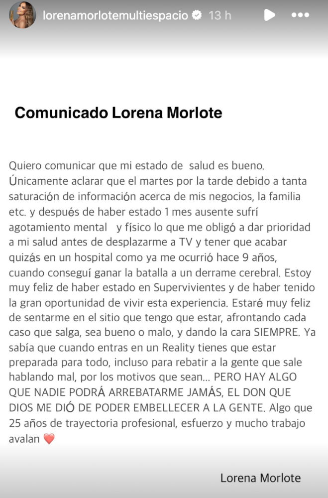 Lorena Morlote Supervivientes comunicado