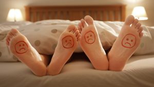 couples unhappy feet in bed