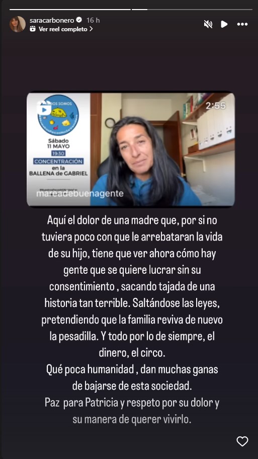 Mensaje de apoyo de Sara Carbonero a Patricia Ramírez