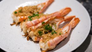 Japanese Teppanyaki: Grilled Prawns with Garlic