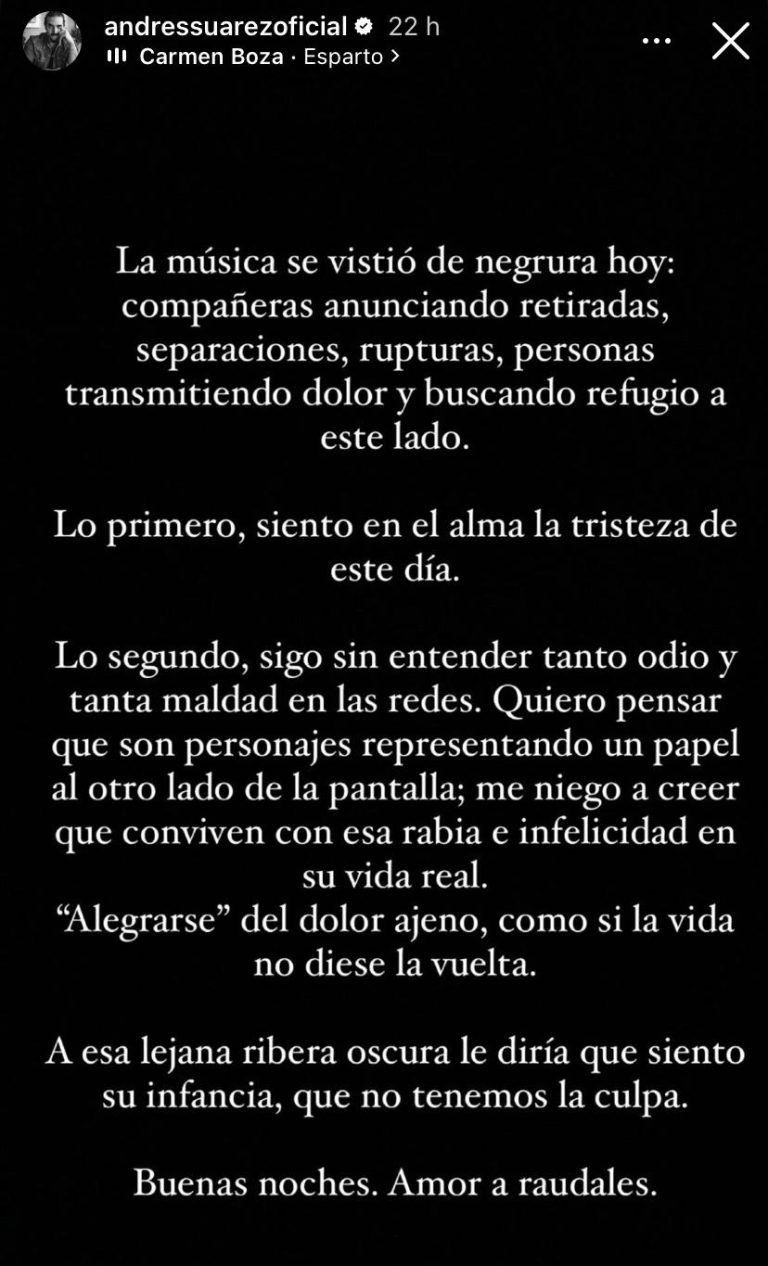 Andrés Suárez lamenta el 'luto' que vive la música últimamente Cadena