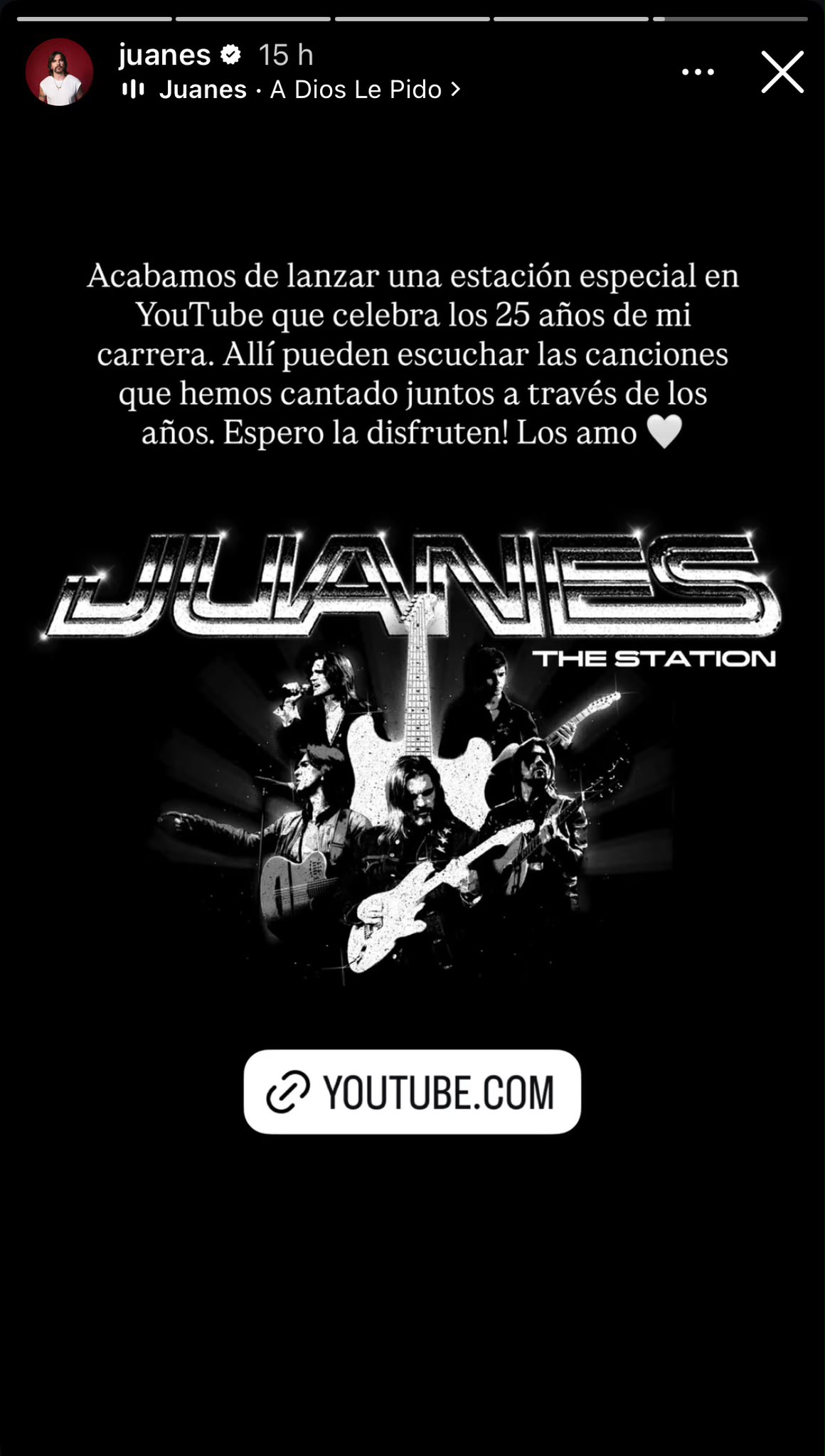 Juanes anuncio de la emisora I Instagram de Juanes