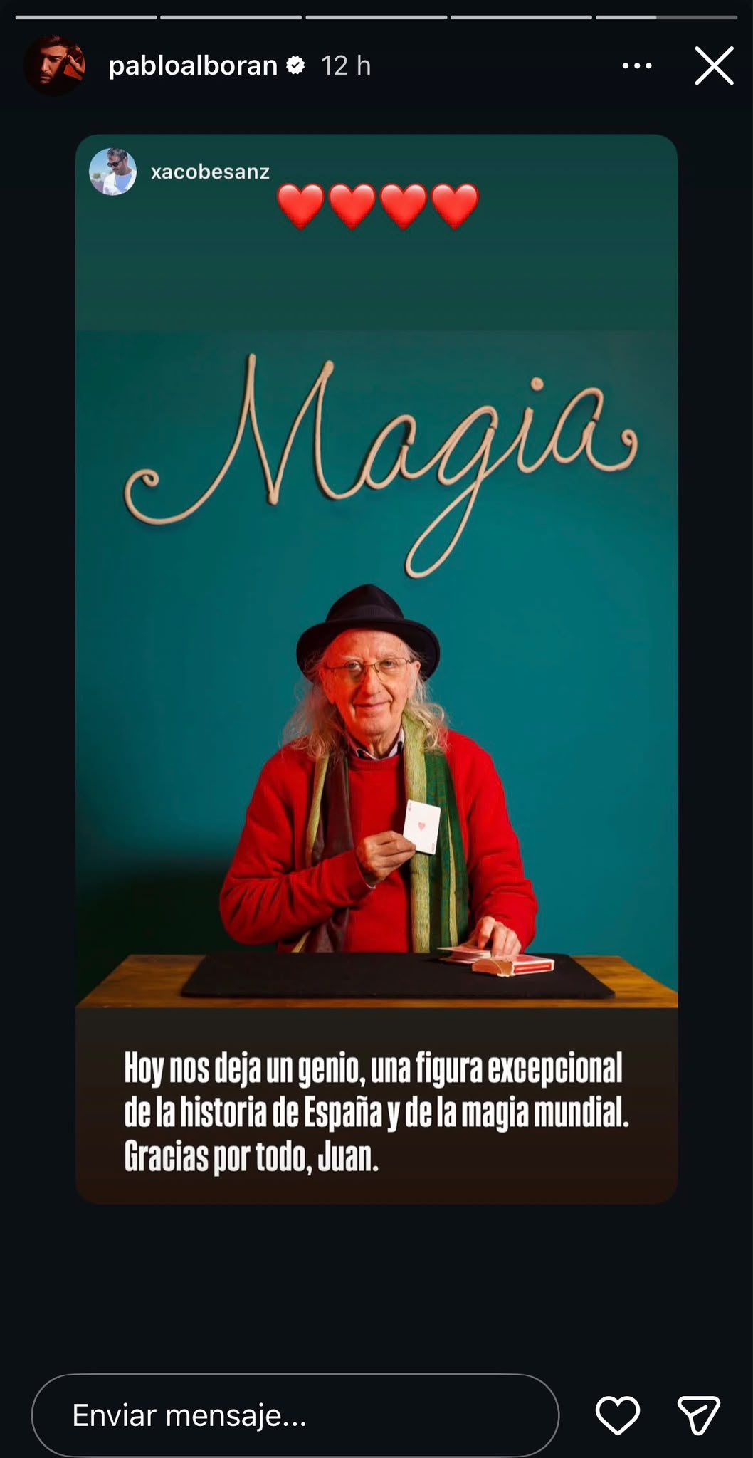 Mensaje tras la muerte de Juan Tamariz