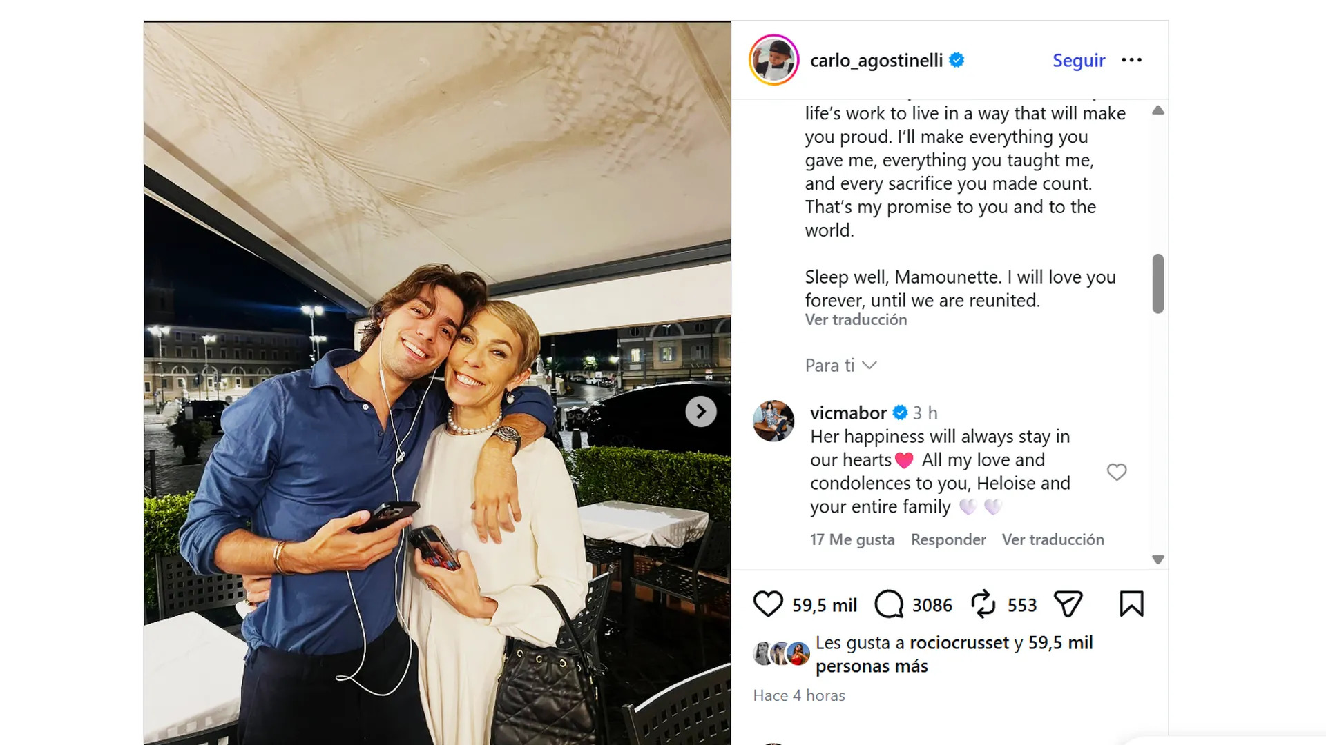 Carlo Agostinelli junto a su madre Mathilde Favier