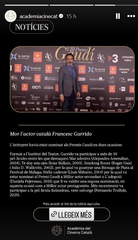 Noticia del fallecimiento de Francesc Garrido