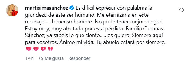 Mensaje de apoyo de Marta Sánchez
