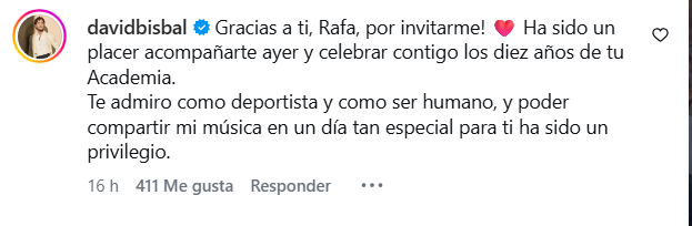 El mensaje de David Bisbal a Rafa Nadal
